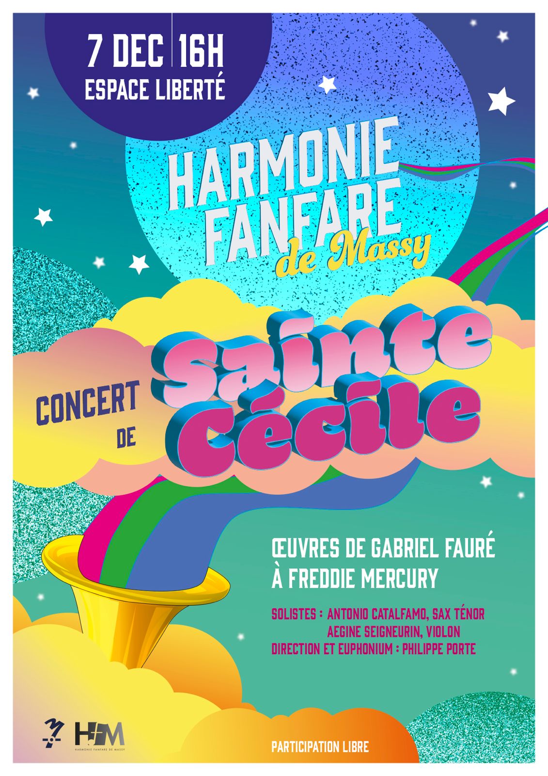 Affiche Concert de la Sainte Cécile Harmonie Fanfare de Massy 07 12 25