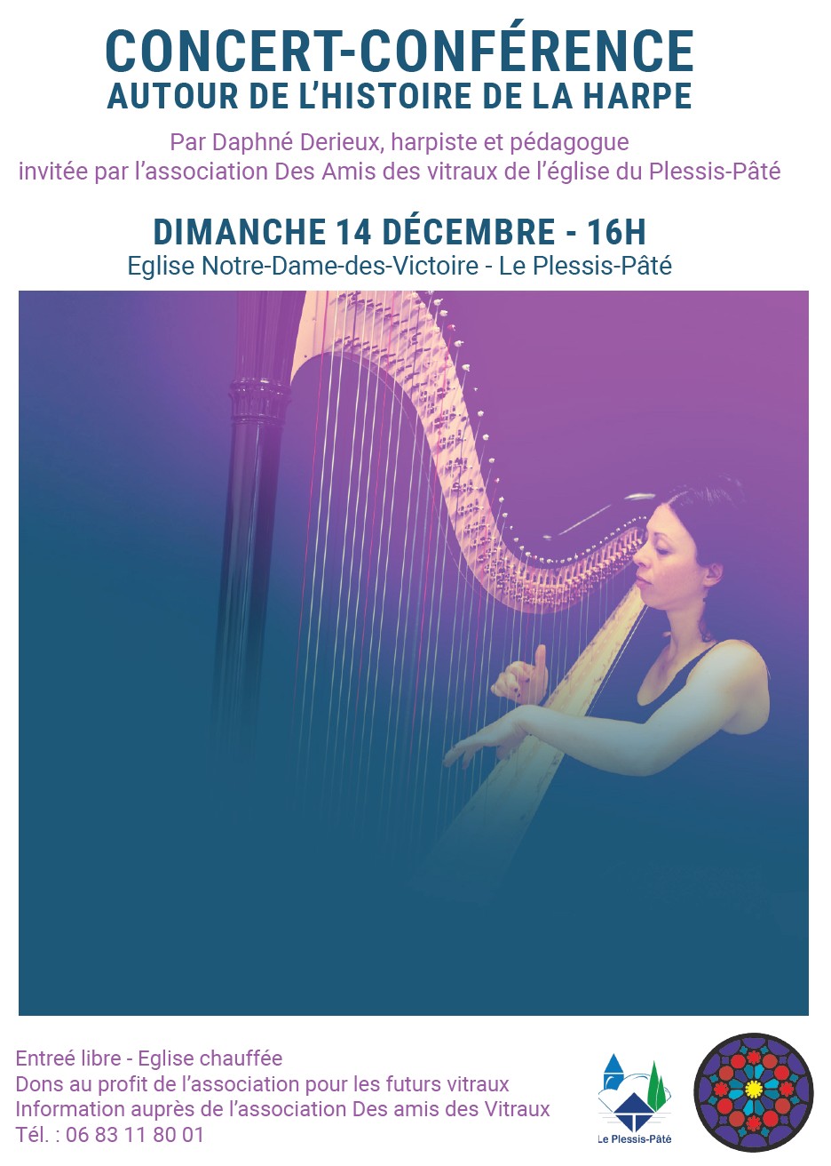 Affiche concert conférence harpe 14 12 25 Plessis Pâté