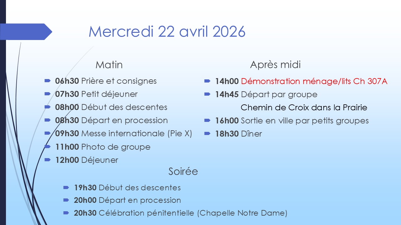 Planing mercredi 22 avril